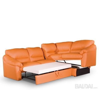OLA BENIX kampinė sofa su miegojimo mechanizmu ir dėže patalynei (Dirbtinė oda)